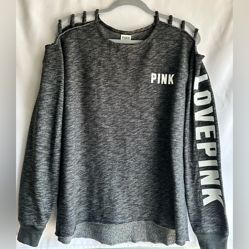 Victoria’s Secret PINK Small Gray Strappy Cold Shoulder Sweatshirt